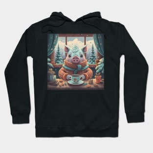 Cozy pig having coffee Hoodie